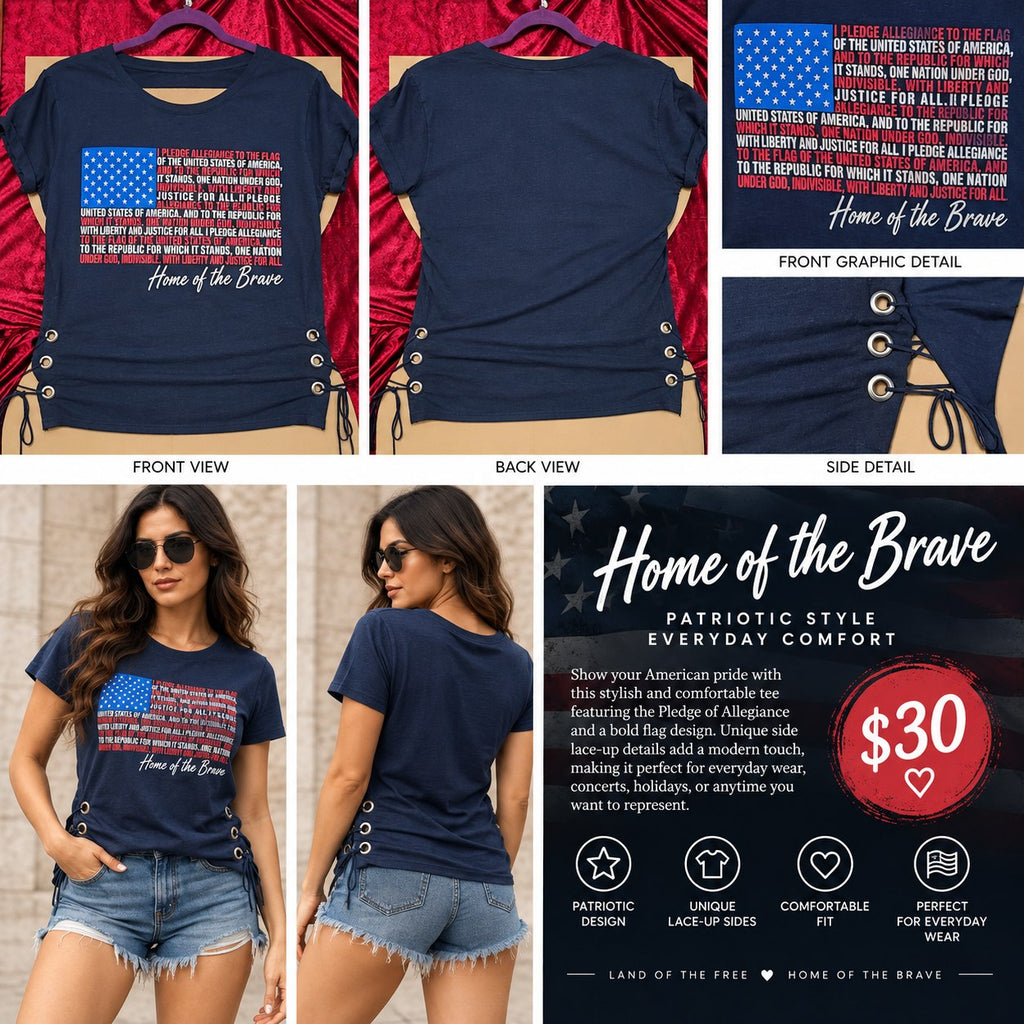 One-of-a-Kind Home of the Brave Reworked Shirt – Size L - details and styling