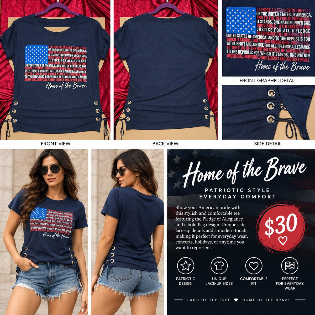 One-of-a-Kind Home of the Brave Reworked Shirt – Size L - details and styling