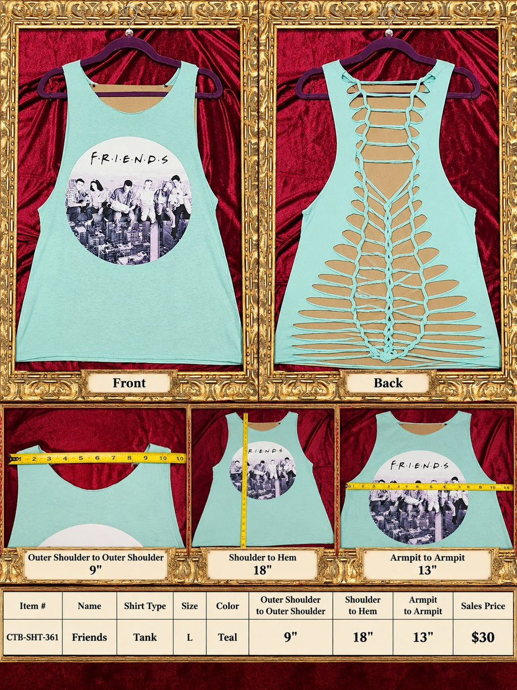 One-of-a-Kind Friends Reworked Tank – Size L - details and styling