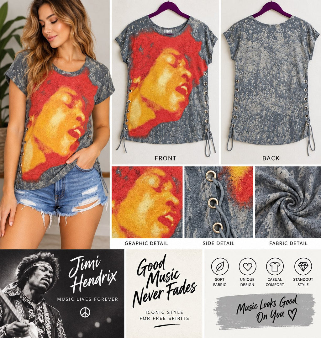 One-of-a-Kind Jimi Hendrix Reworked Shirt – Size L - details and styling