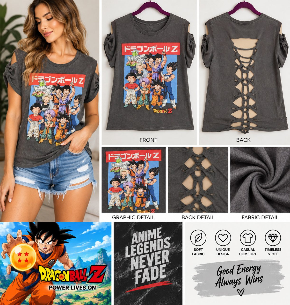 One-of-a-Kind Dragonball Z Reworked Shirt – Size L - details and styling