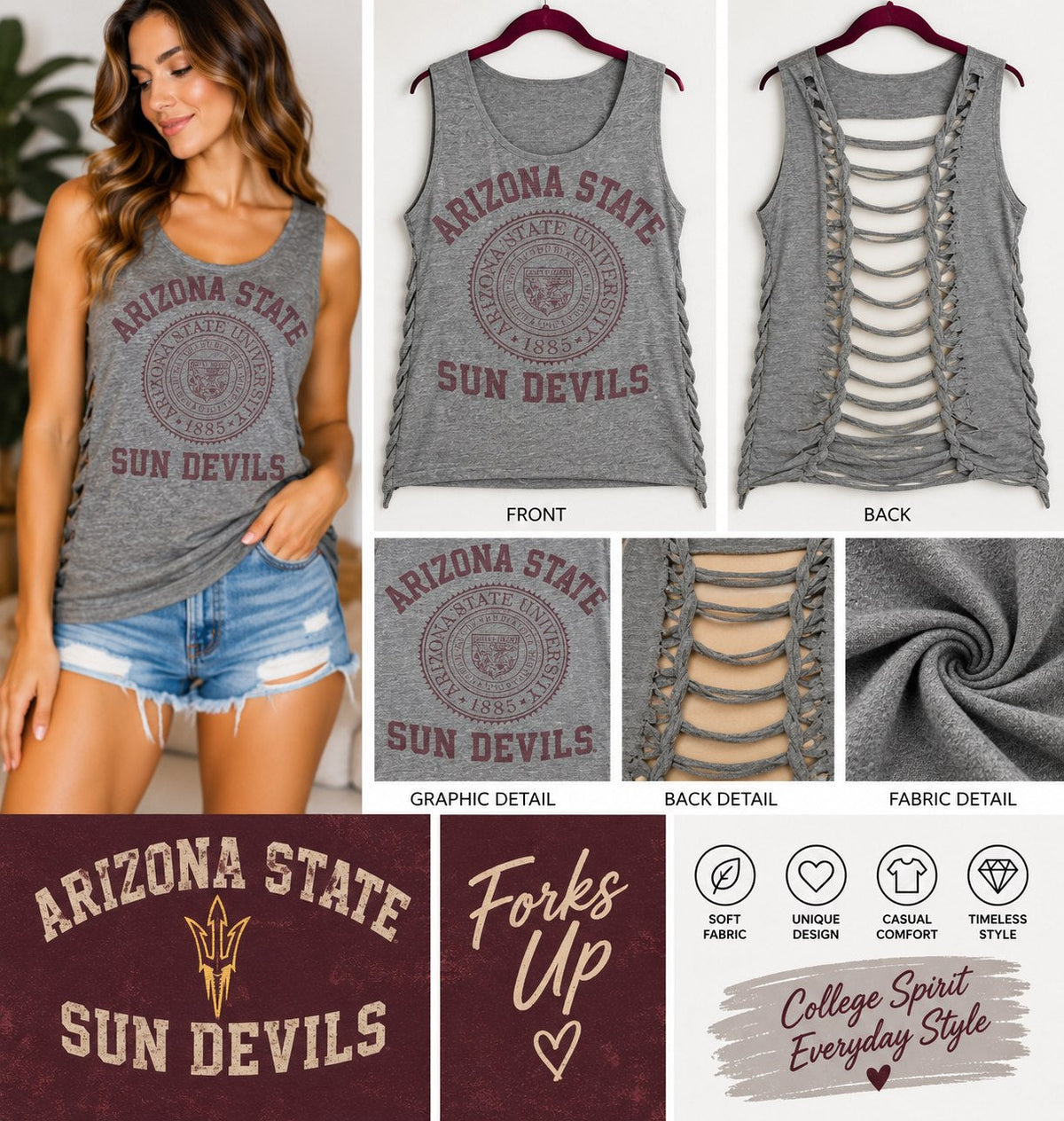 One-of-a-Kind Arizona State Reworked Tank – Size L - details and styling