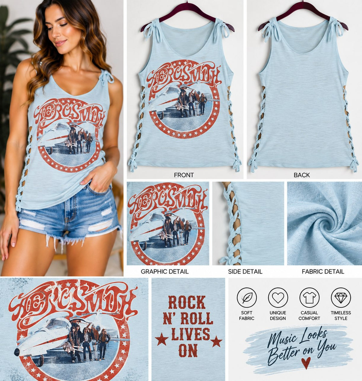 One-of-a-Kind Aerosmith Reworked Tank – Size L - details and styling