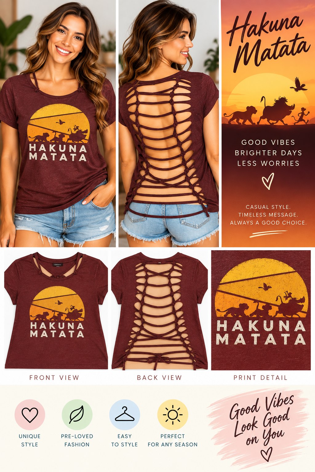 One-of-a-Kind Hakuna Matta Reworked Shirt – Size L - details and styling