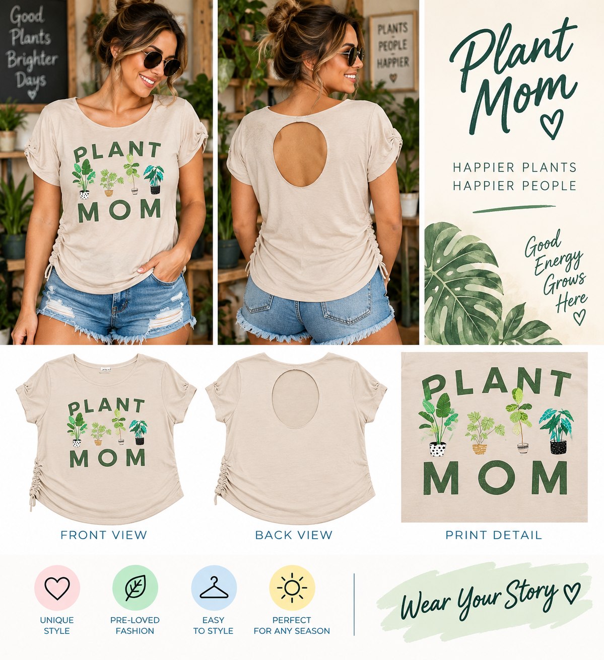 One-of-a-Kind Plant Mom Reworked Shirt – Size L - details and styling
