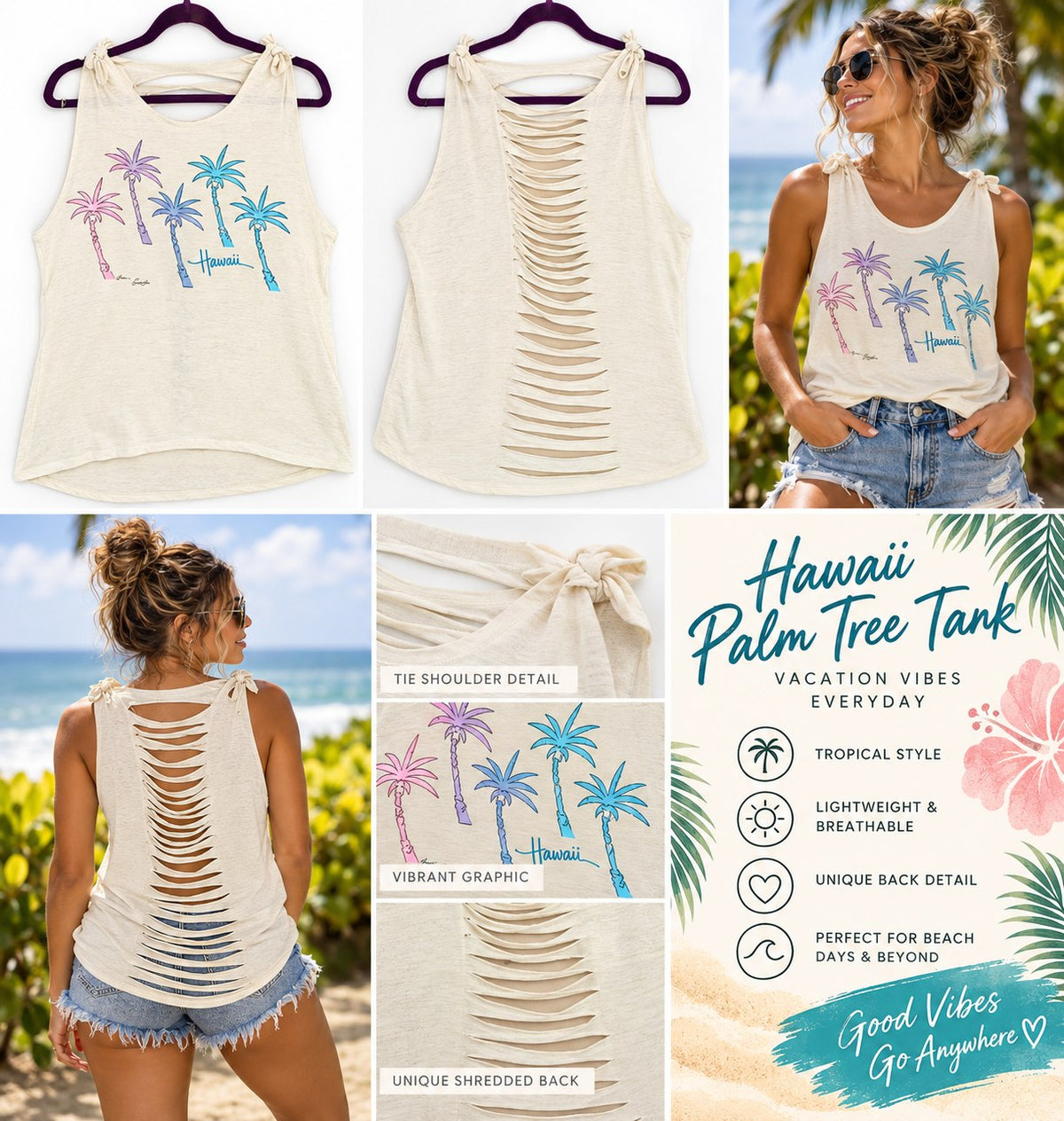 One-of-a-Kind Hawaii Palm Tree Reworked Tank – Size L - details and styling