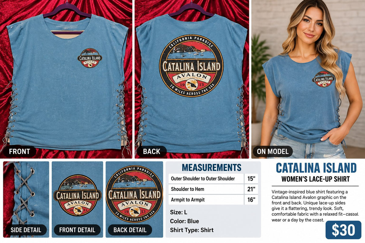 One-of-a-Kind Catalina Island Reworked Shirt – Size L - details and styling