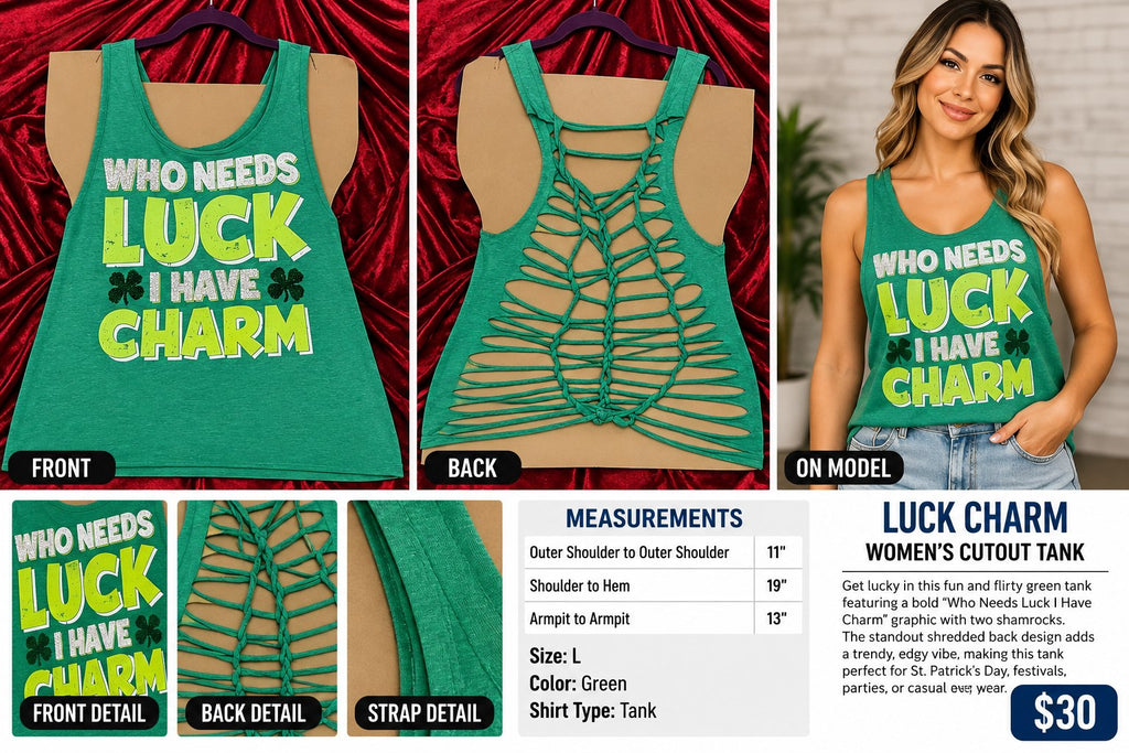One-of-a-Kind Luck Charm Reworked Tank – Size L - details and styling