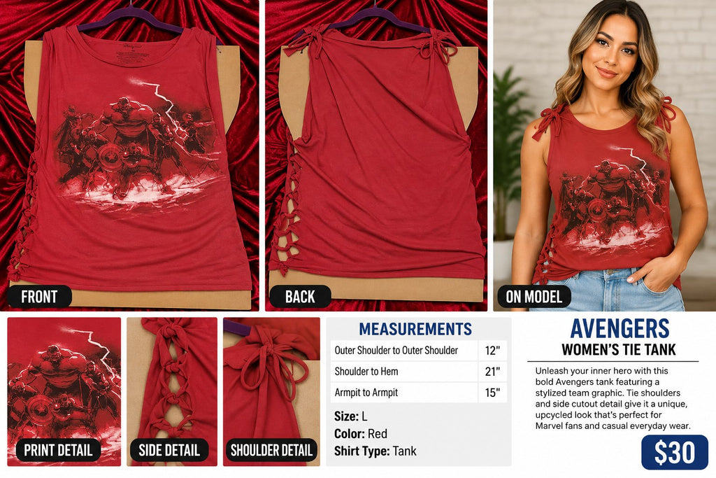 One-of-a-Kind Avengers Reworked Tank – Size L - details and styling