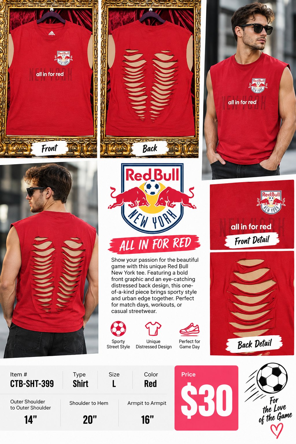 One-of-a-Kind Red Bull Reworked Shirt – Size L - details and styling