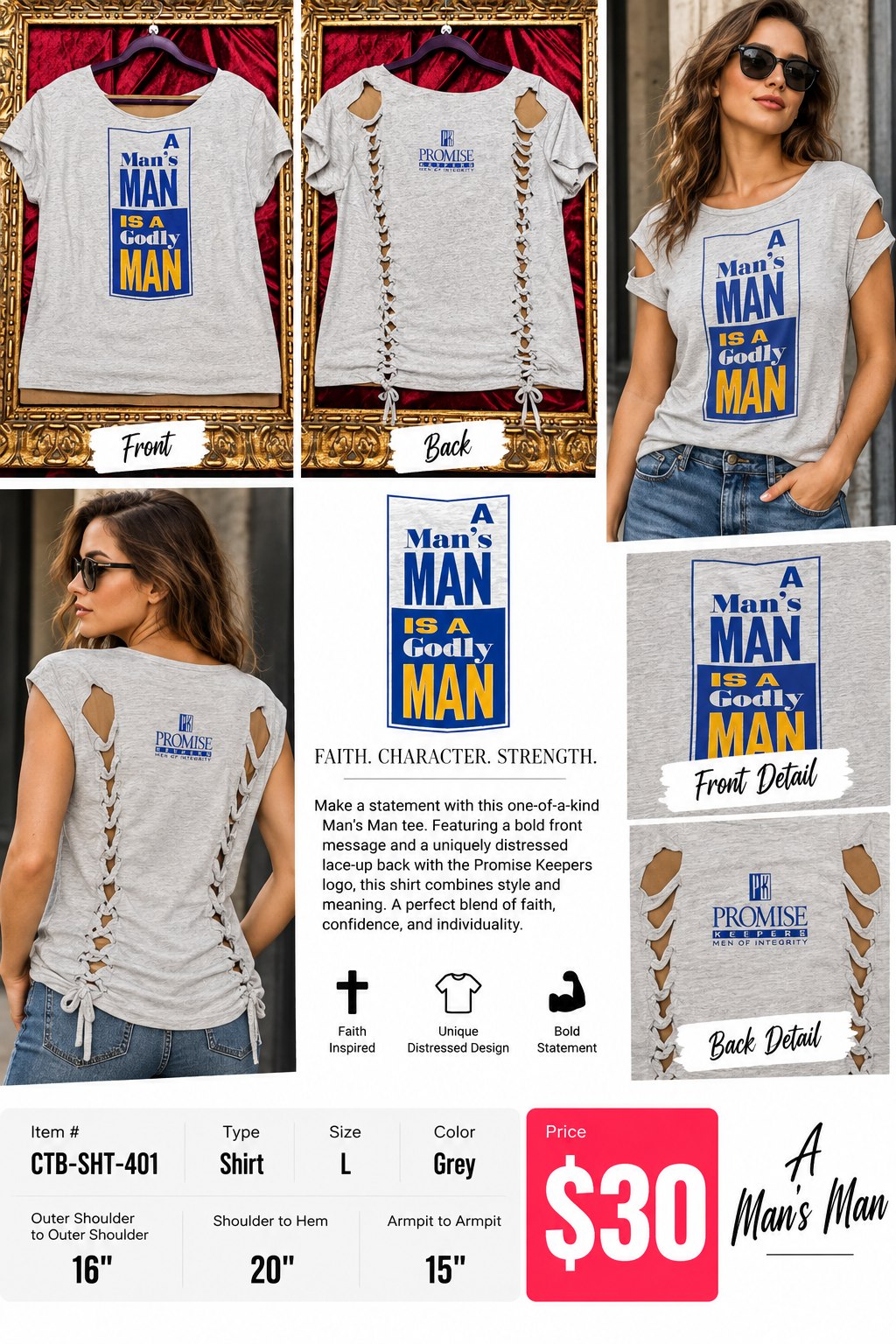 One-of-a-Kind Man's Man Reworked Shirt – Size L - details and styling