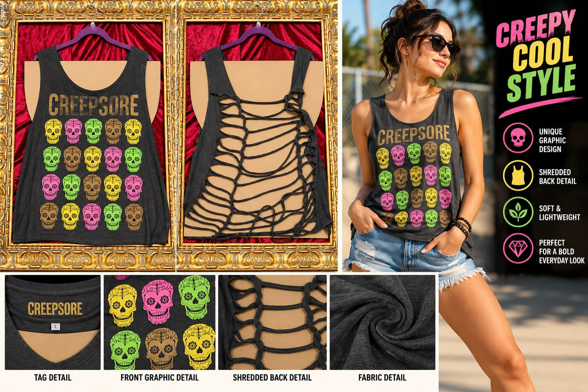One-of-a-Kind Skull Reworked Tank – Size L - details and styling