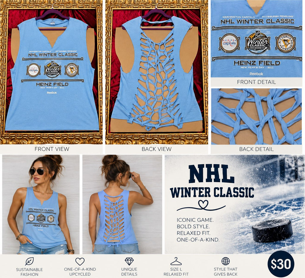 One-of-a-Kind NHL Winter Classic Reworked Tank – Size L - details and styling