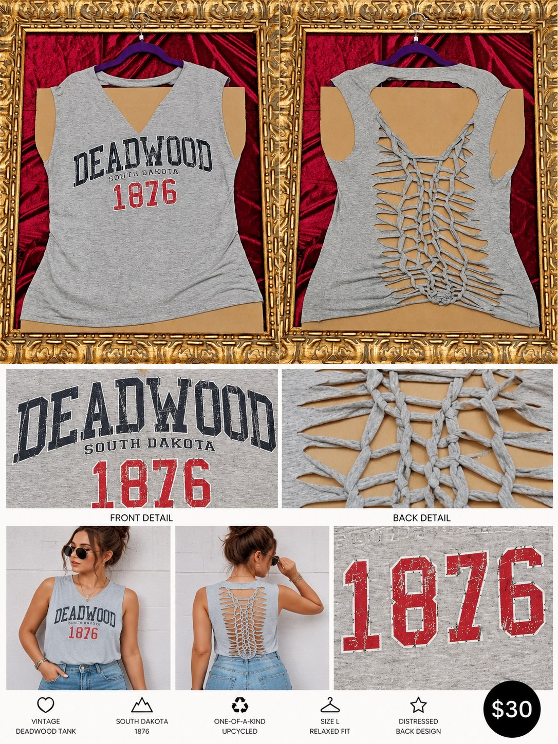 One-of-a-Kind Deadwood Reworked Tank – Size L - details and styling