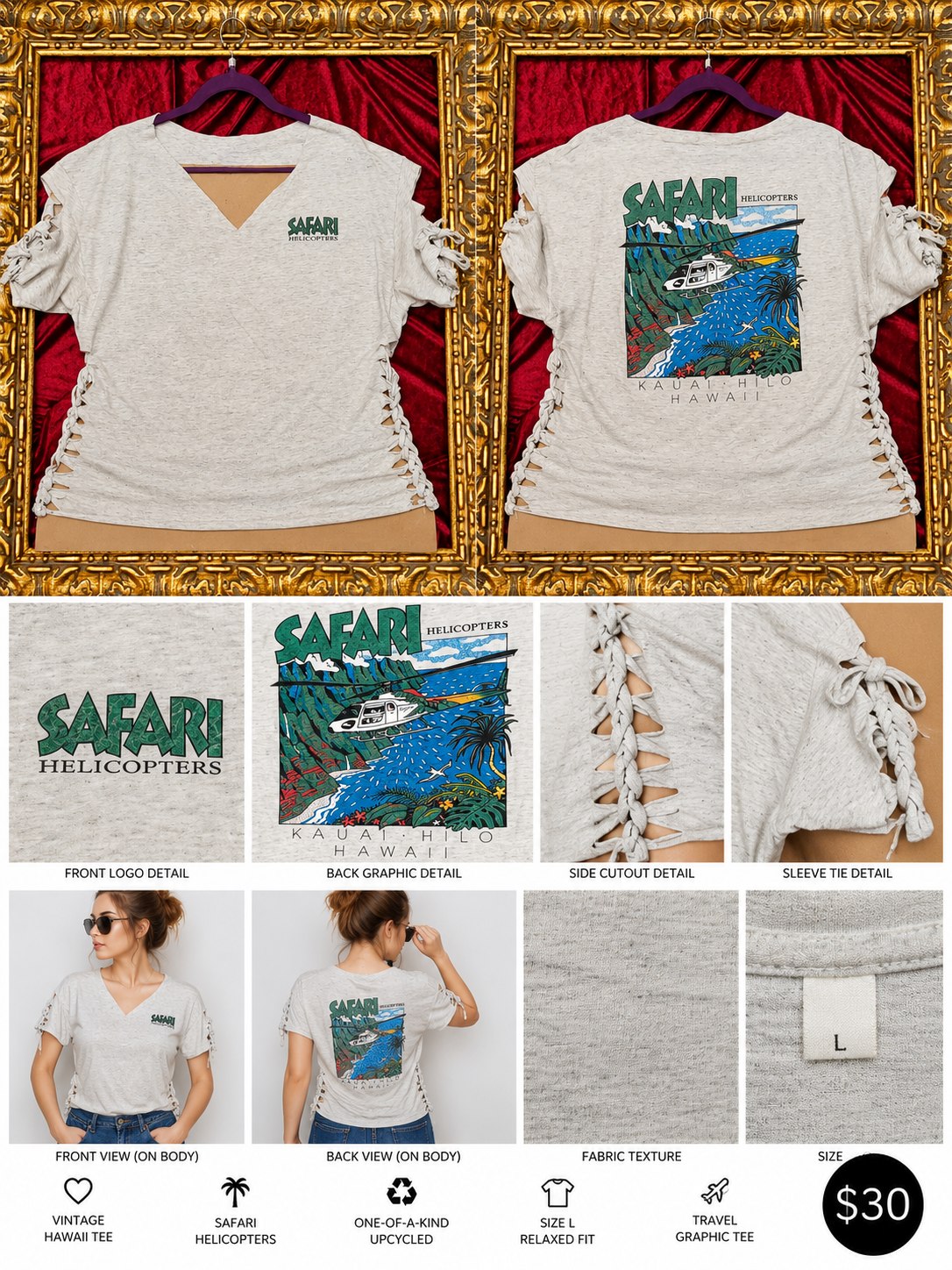 One-of-a-Kind Safari Helicopters Reworked Shirt – Size L - details and styling