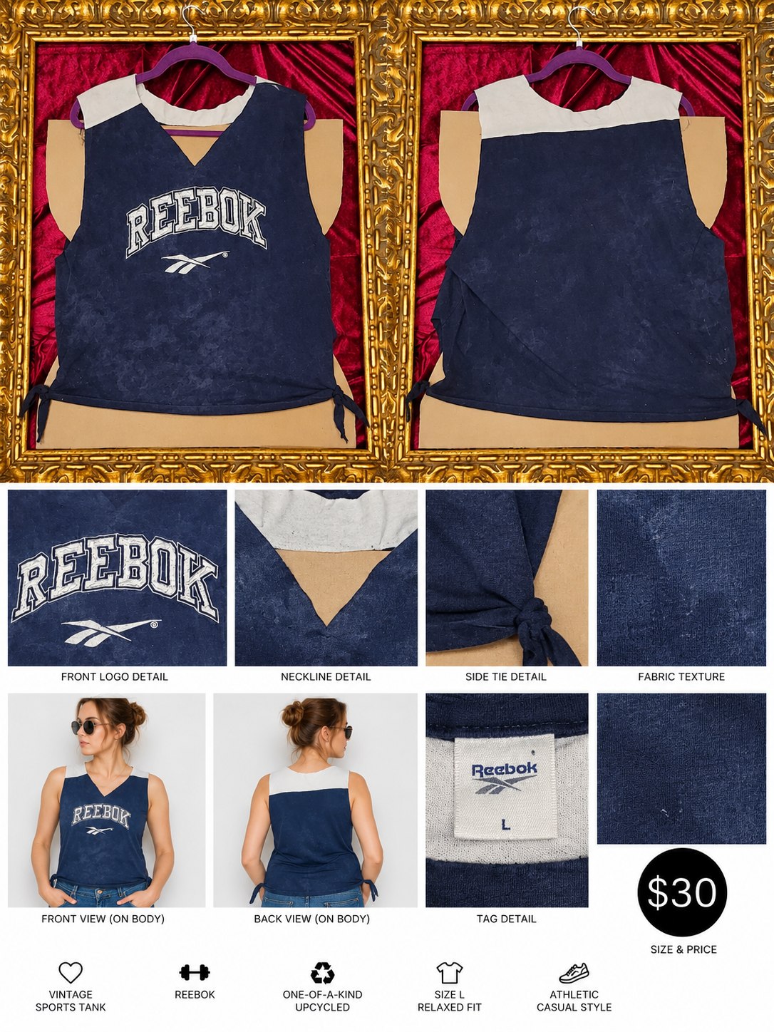 One-of-a-Kind Reebok Reworked Tank – Size L - details and styling