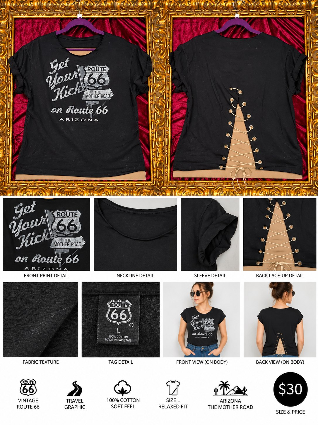 One-of-a-Kind Route 66 Reworked Shirt – Size L - details and styling