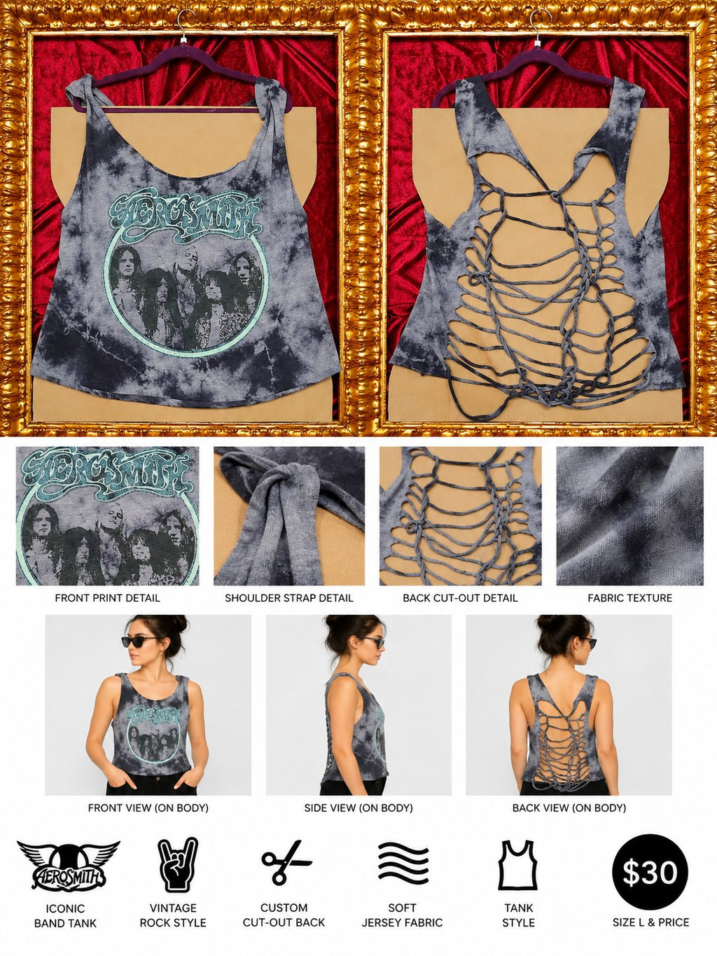 One-of-a-Kind Aerosmith Reworked Tank – Size L - details and styling