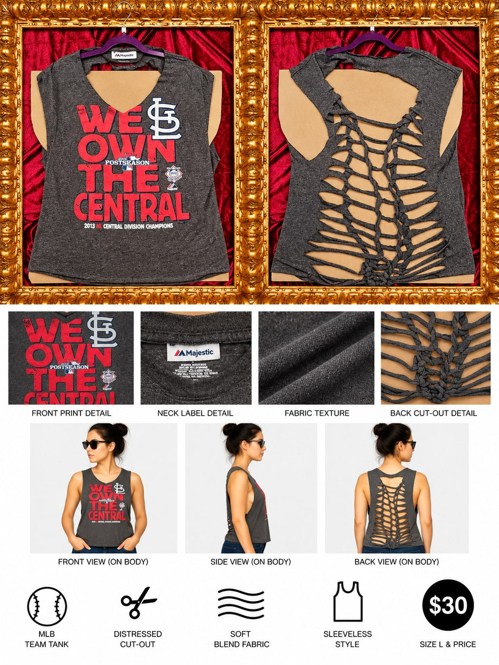 One-of-a-Kind St. Louis Champions Reworked Sleeveless – Size L - details and styling