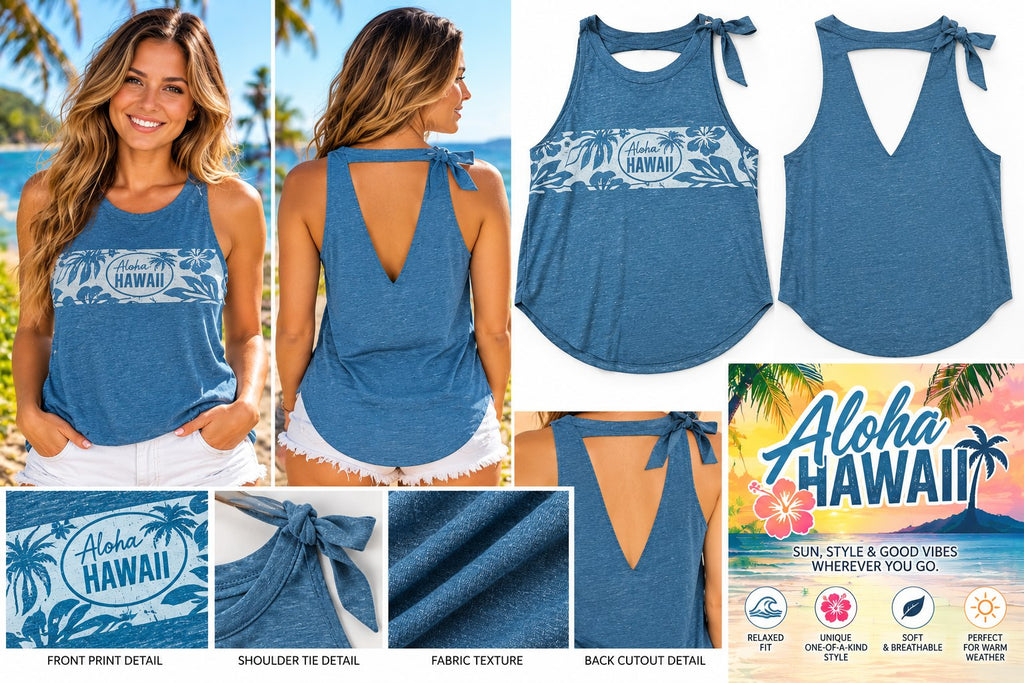 One-of-a-Kind Aloha Hawaii Reworked Tank – Size L - details and styling