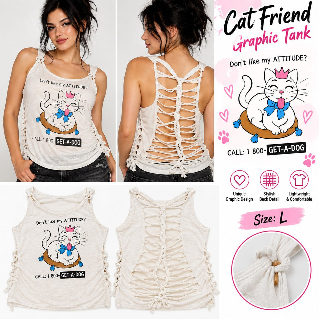 One-of-a-Kind Cat Friend Reworked Tank – Size L - details and styling