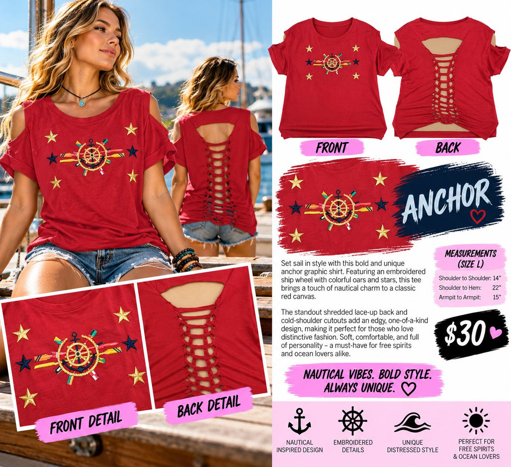 One-of-a-Kind Anchor Reworked Shirt – Size L - details and styling