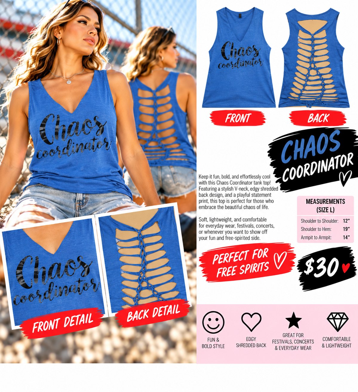 One-of-a-Kind Chaos Coordinator Reworked Tank – Size L - details and styling