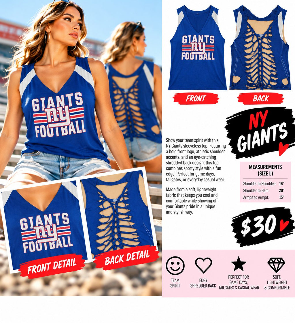 One-of-a-Kind NY Giants Reworked Sleeveless – Size L - details and styling