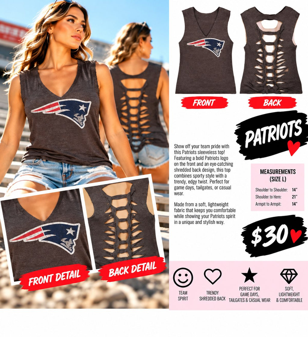 One-of-a-Kind Patriots Reworked Sleeveless – Size L - details and styling