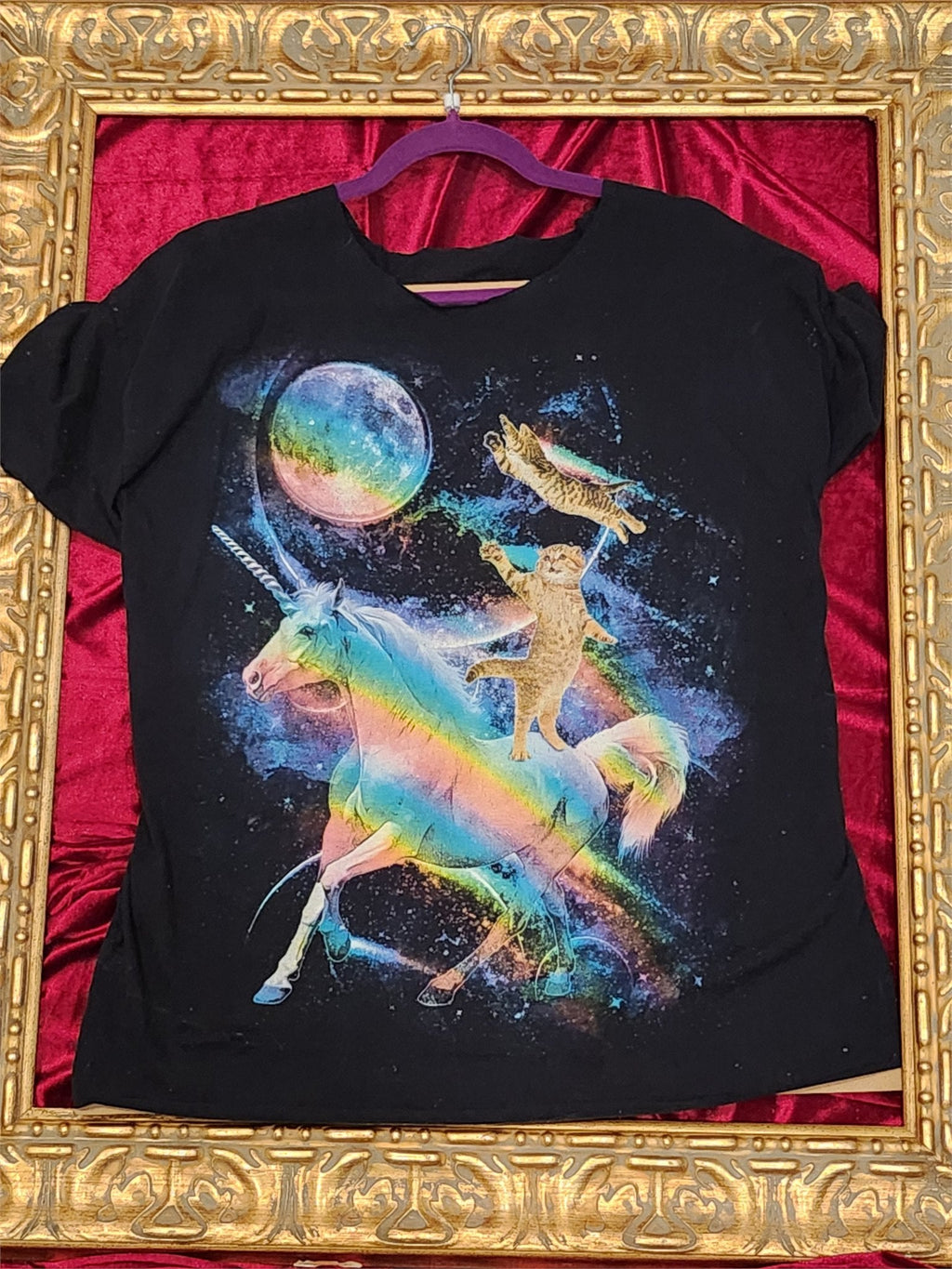 One-of-a-Kind Cat & Unicorn Reworked Shirt – Size L