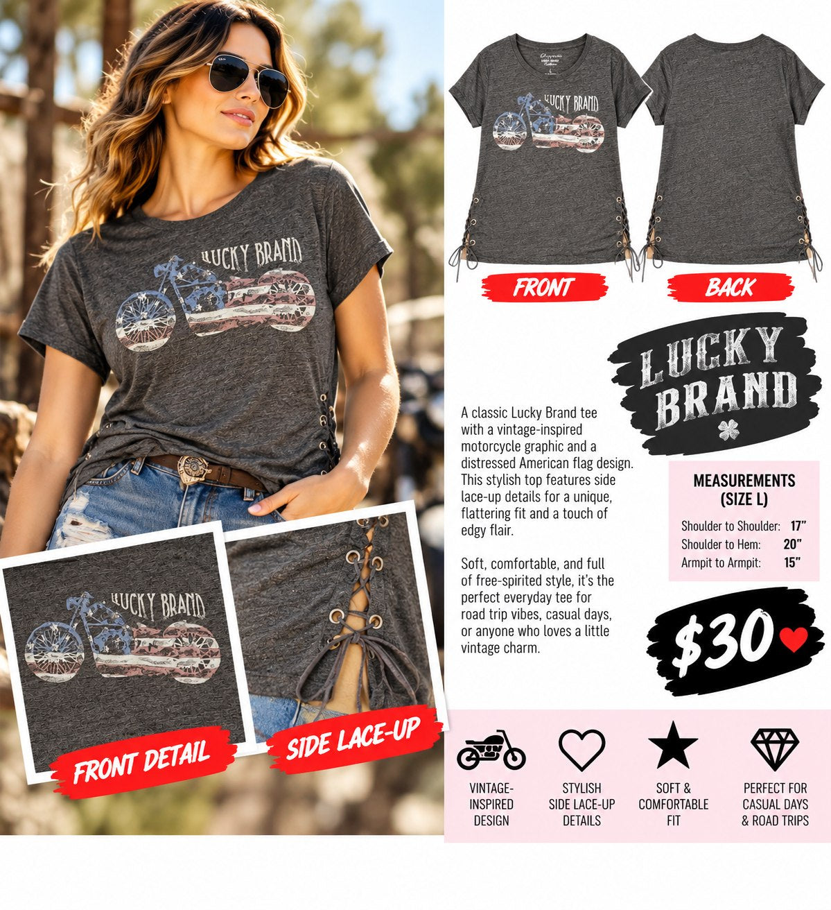 One-of-a-Kind Lucky Brand Reworked Shirt – Size L - details and styling