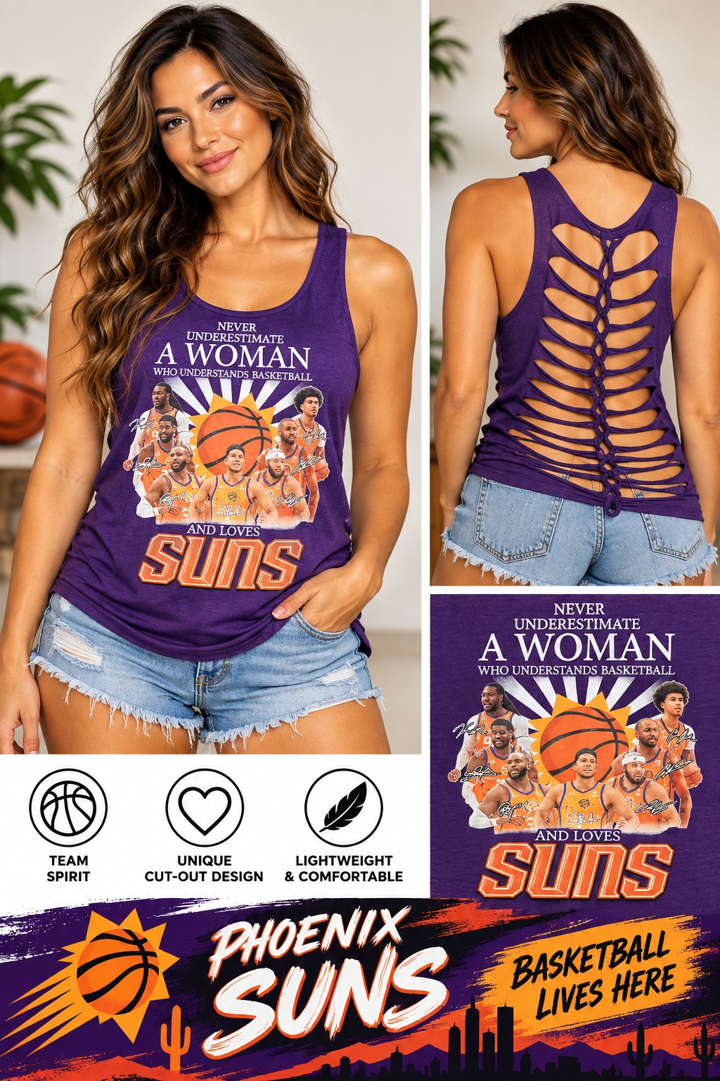 One-of-a-Kind Arizona Suns Reworked Tank – Size L - details and styling