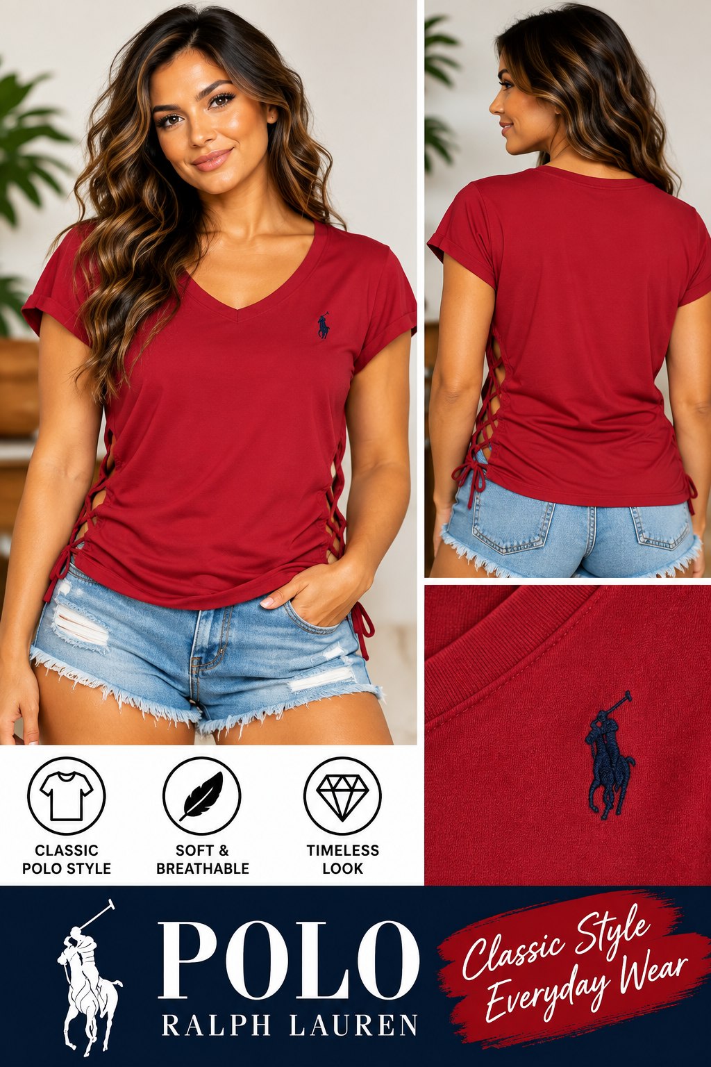 One-of-a-Kind Red Polo Reworked Shirt – Size L - details and styling