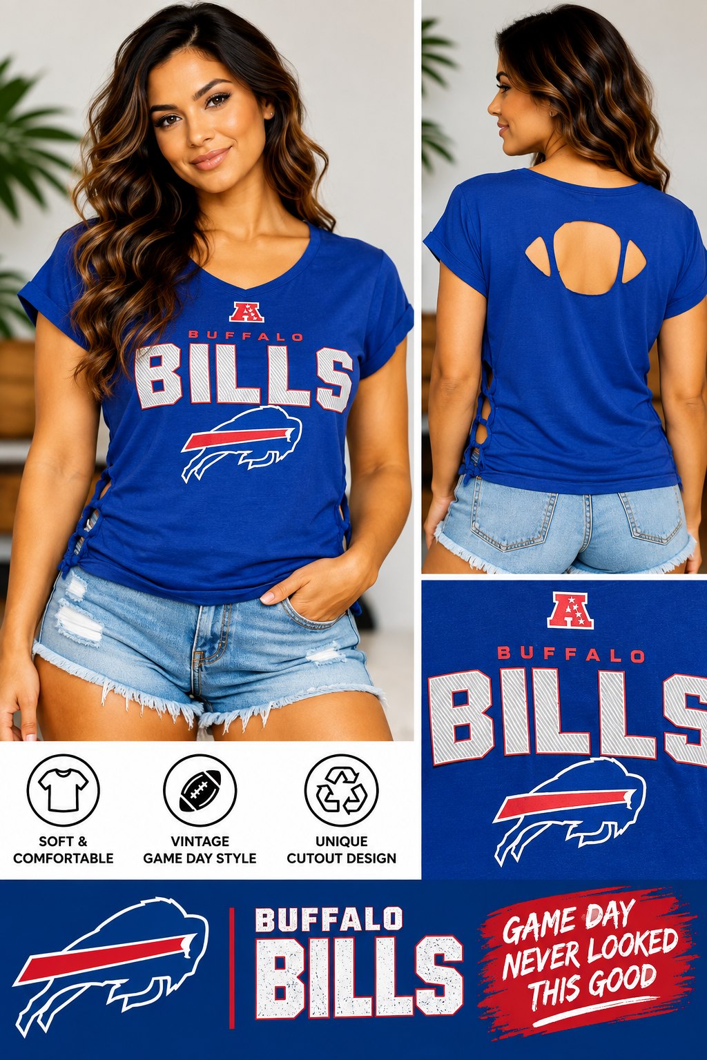 One-of-a-Kind Buffalo Bills Reworked Shirt – Size L - details and styling