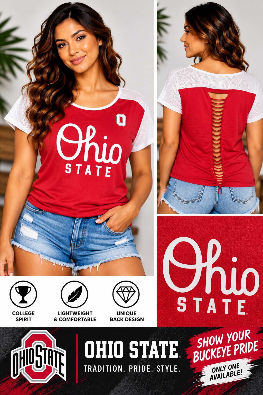 One-of-a-Kind Ohio State Reworked Shirt – Size L - details and styling