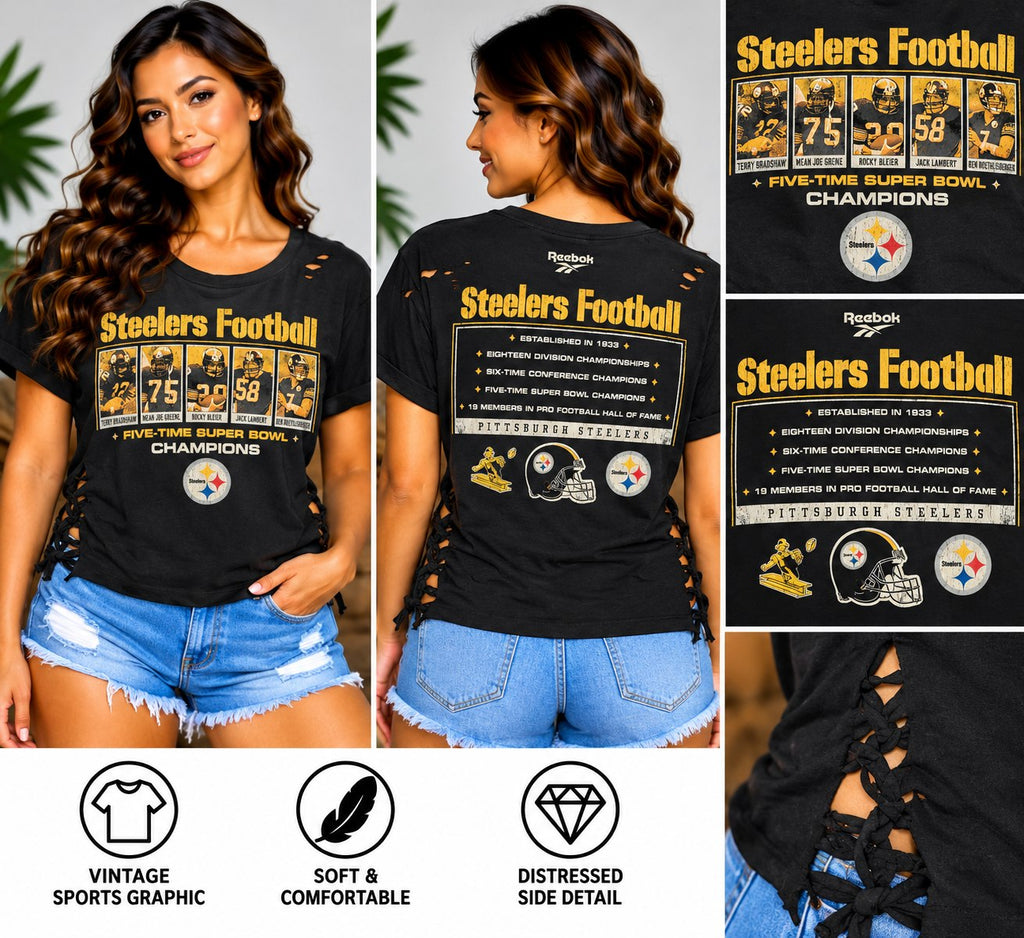 One-of-a-Kind Steelers Football Reworked Shirt – Size L - details and styling