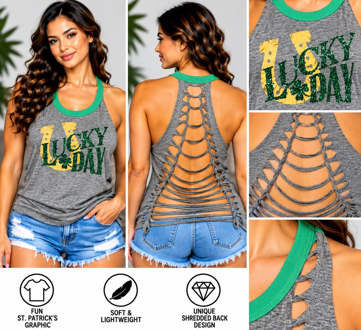 One-of-a-Kind Lucky Day Reworked Tank – Size L - details and styling