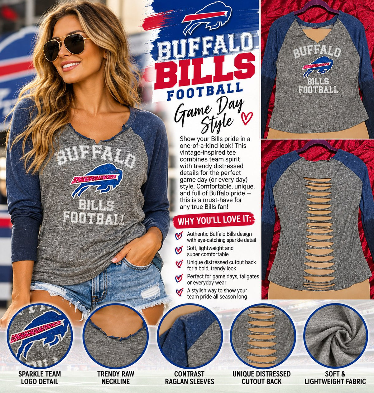 One-of-a-Kind Buffalo Bills Reworked Shirt – Size L - details and styling