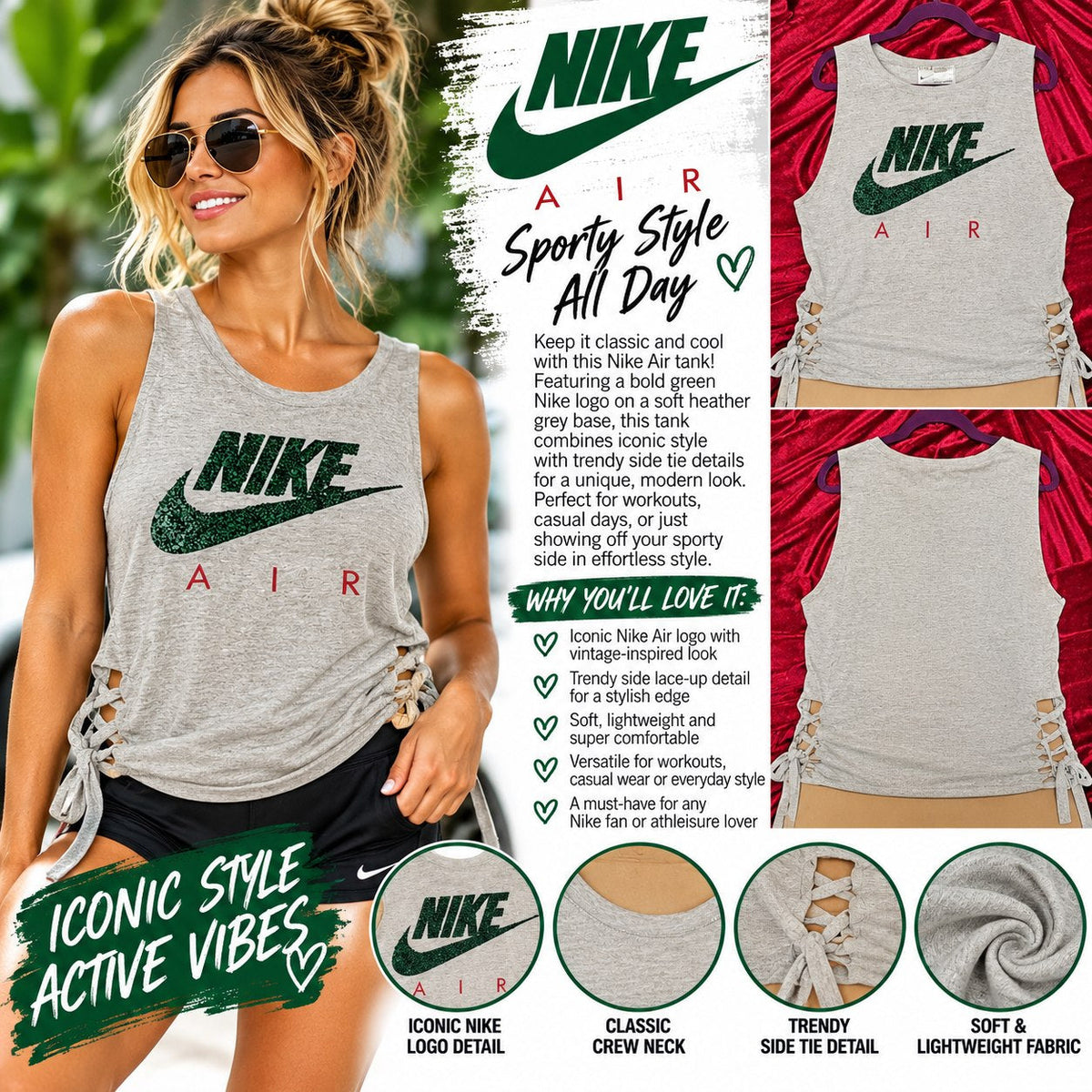 One-of-a-Kind Green Nike Reworked Tank – Size L - details and styling