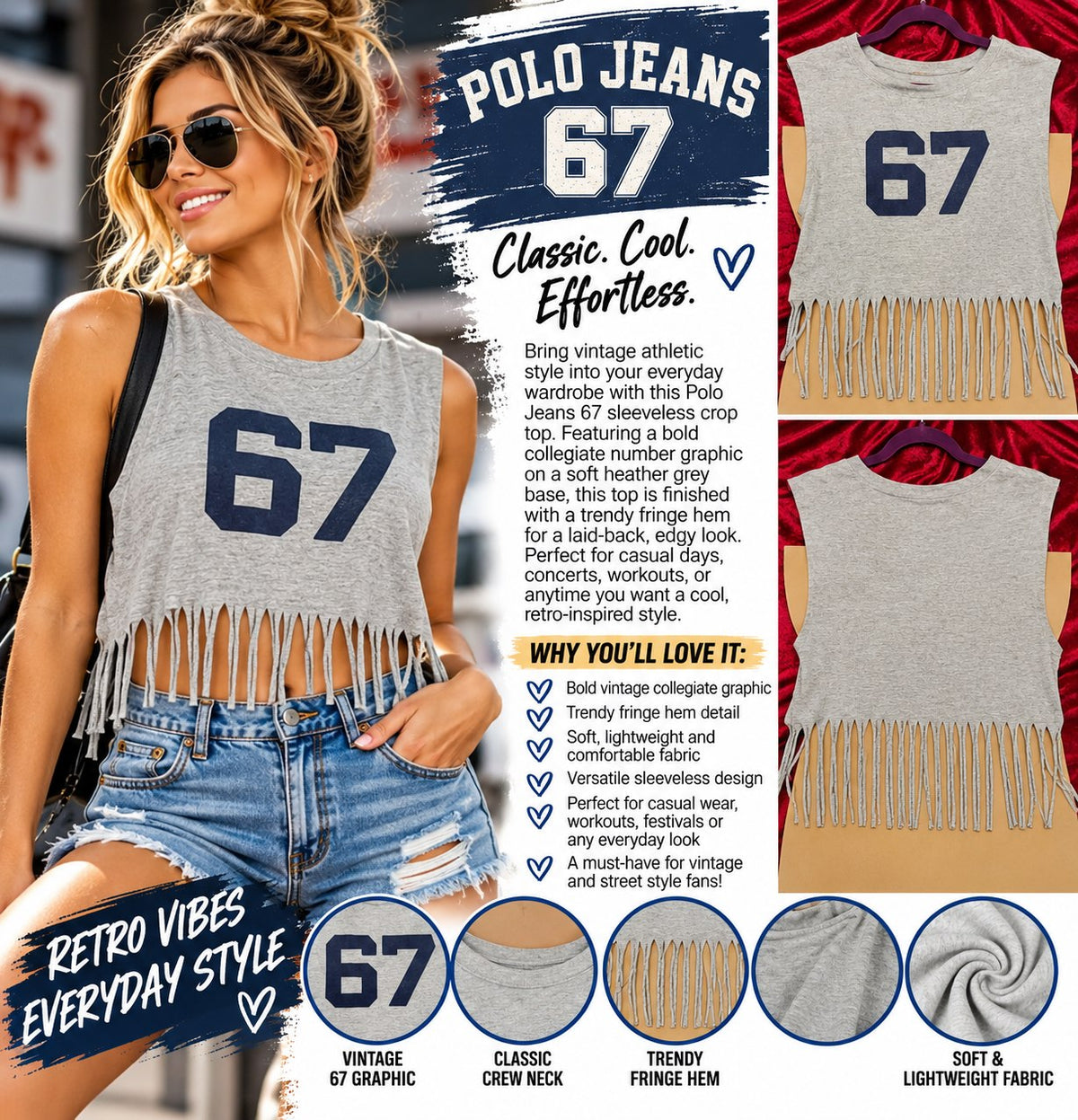 One-of-a-Kind Polo Jeans Reworked Sleeveless – Size L - details and styling