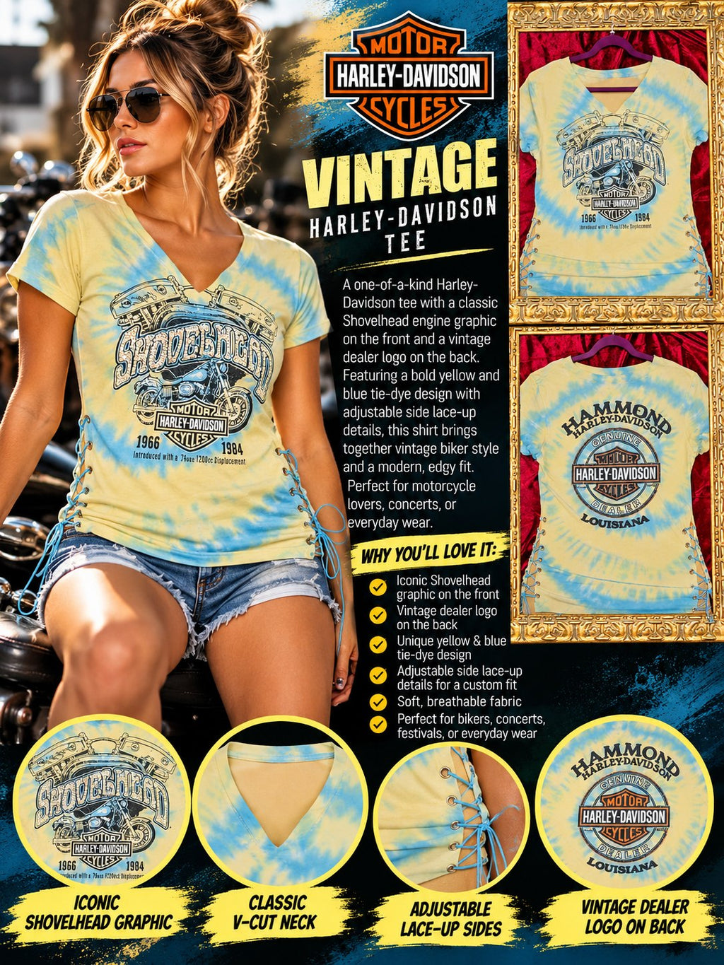 One-of-a-Kind Harley Davidson Reworked Shirt – Size L - details and styling
