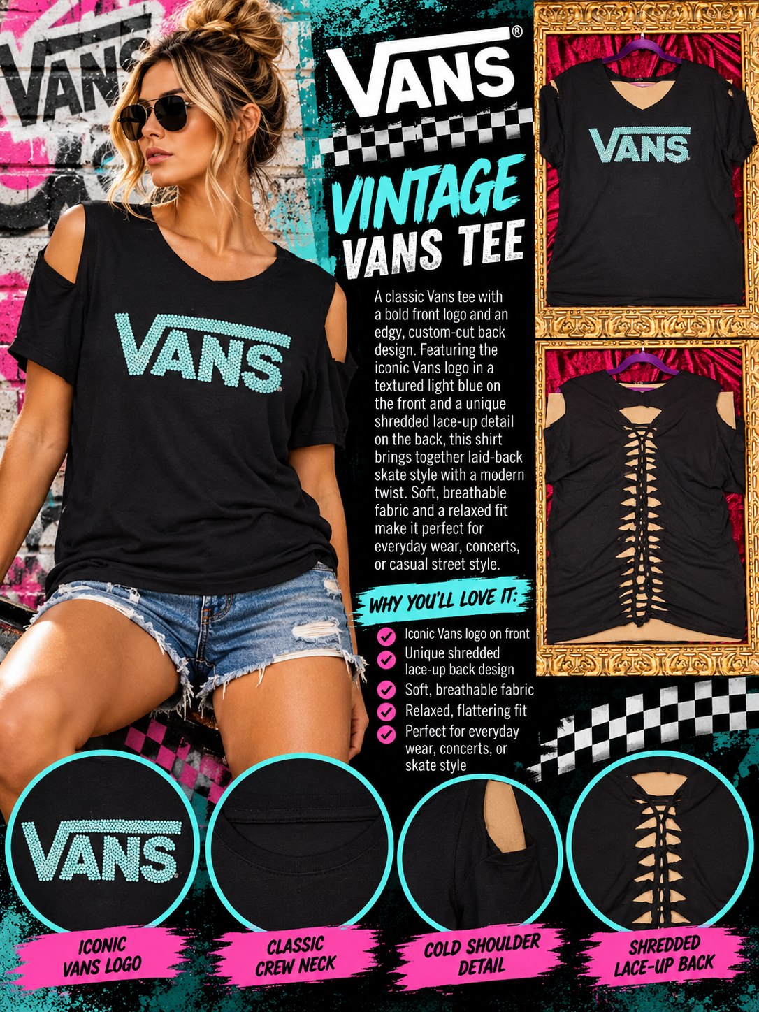 One-of-a-Kind Vans Reworked Shirt – Size L - details and styling