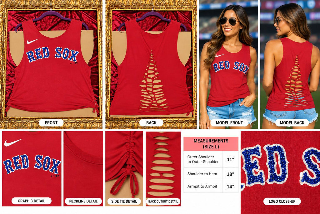 One-of-a-Kind Red Sox Reworked Tank – Size L - details and styling
