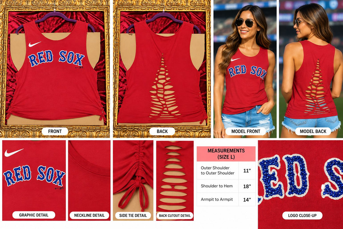 One-of-a-Kind Red Sox Reworked Tank – Size L - details and styling