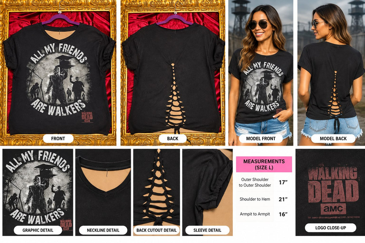 One-of-a-Kind Walking Dead Reworked Shirt – Size L - details and styling