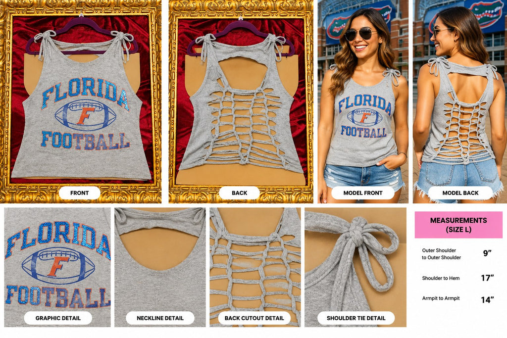 One-of-a-Kind Florida Football Reworked Tank – Size L - details and styling