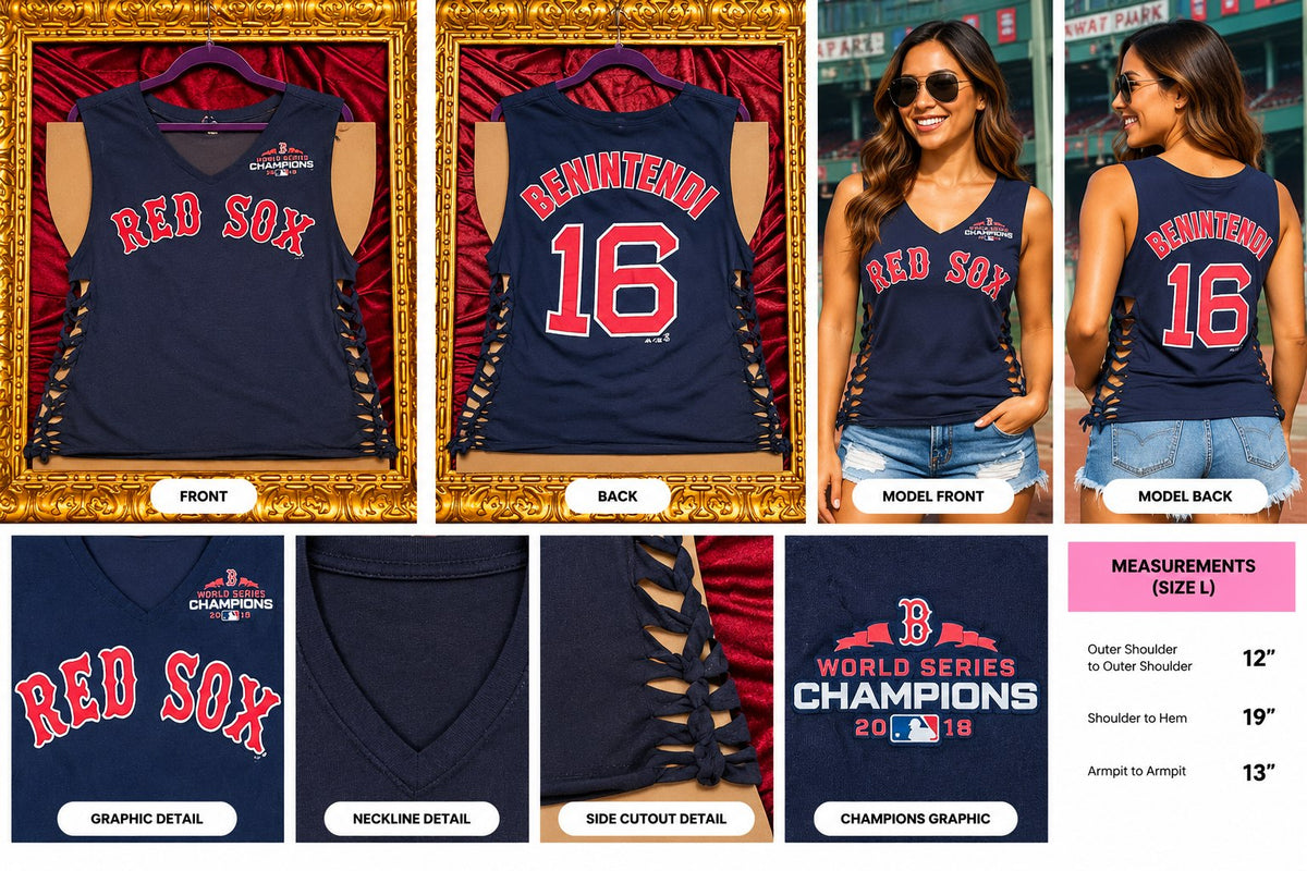 One-of-a-Kind Red Sox Reworked Tank – Size L - details and styling