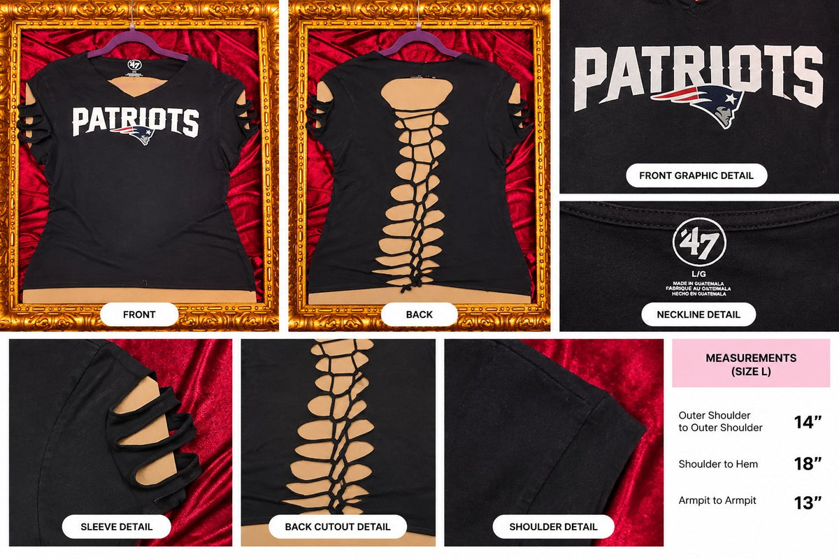 One-of-a-Kind Patriots Reworked Shirt – Size L - details and styling