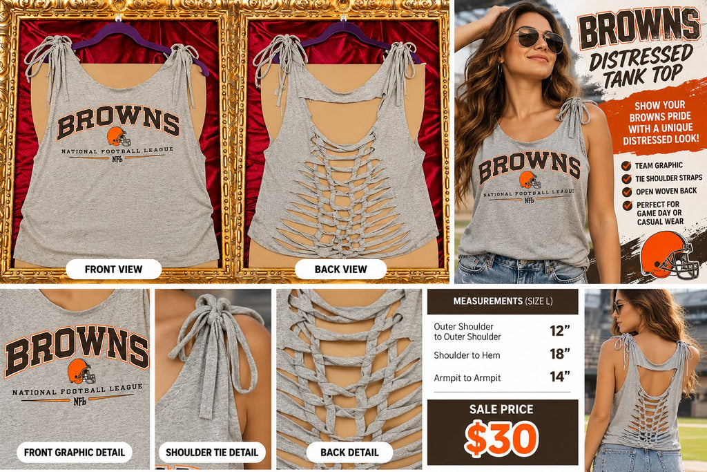 One-of-a-Kind Browns Reworked Tank – Size L - details and styling